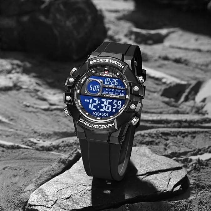 Digital Sports Watches for Men,Chronograph, 5ATM Waterproof,Rubber Strap Wrist Watch