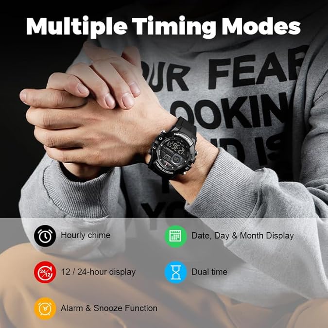 Digital Sports Watches for Men,Chronograph, 5ATM Waterproof,Rubber Strap Wrist Watch