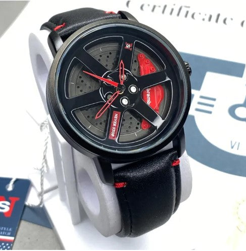 Never Stop Rotating Dial Watch for Men with Leather Strap Analog Display Water Resistant and 360° Rotatable Wheel Casual Stylish Design