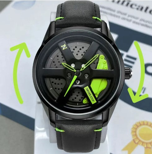 Never Stop Rotating Dial Watch for Men with Leather Strap Analog Display Water Resistant and 360° Rotatable Wheel Casual Stylish Design
