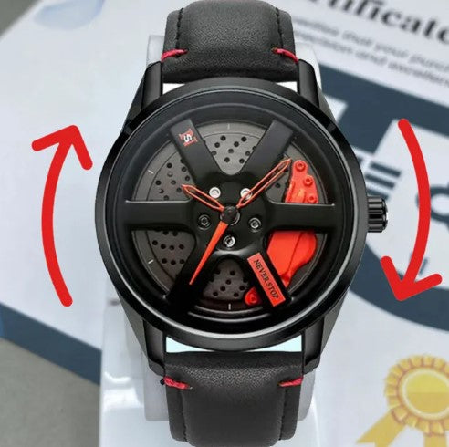 Never Stop Rotating Dial Watch for Men with Leather Strap Analog Display Water Resistant and 360° Rotatable Wheel Casual Stylish Design