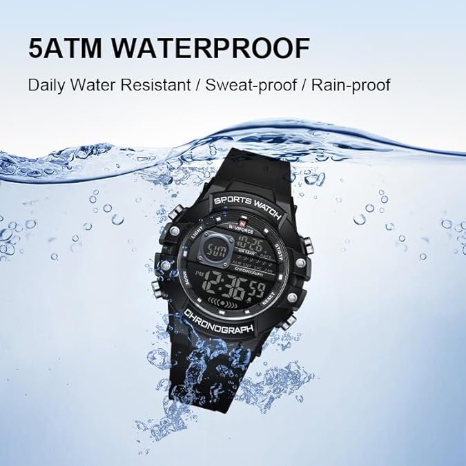 Digital Sports Watches for Men,Chronograph, 5ATM Waterproof,Rubber Strap Wrist Watch