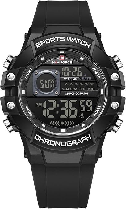 Digital Sports Watches for Men,Chronograph, 5ATM Waterproof,Rubber Strap Wrist Watch