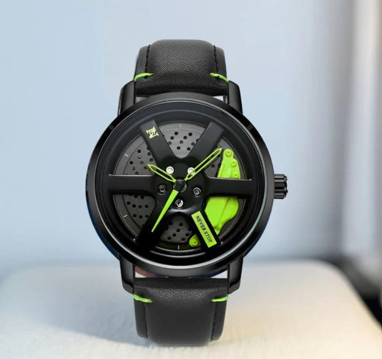 Never Stop Rotating Dial Watch for Men with Leather Strap Analog Display Water Resistant and 360° Rotatable Wheel Casual Stylish Design